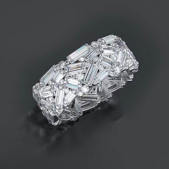 💎 Dainty Shiny Gems Irregular Zircon Silver EternityRing forWomen INDN8560 - Picture 2 of 4